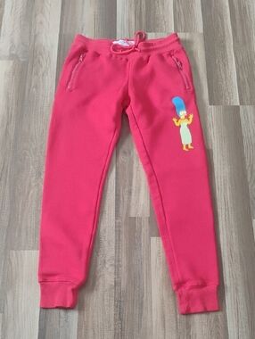 Women's Small Red Graphic Jogger Pants with Drawstring Waist- The Simpsons